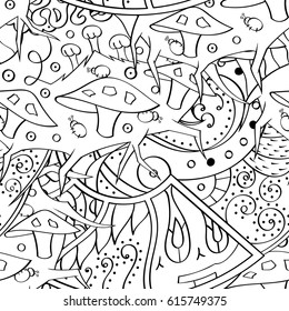Tracery seamless pattern. Mehndi design. Ethnic monochrome binary doodle texture. Curved doodling black and white background. Vector