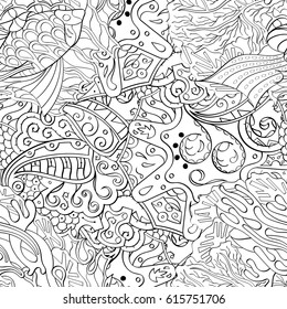 Tracery seamless pattern. Mehndi design. Ethnic monochrome binary doodle texture. Curved doodling black and white background. Vector