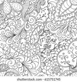 Tracery seamless pattern. Mehndi design. Ethnic monochrome binary doodle texture. Curved doodling black and white background. Vector