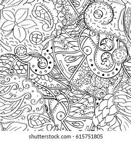 Tracery seamless pattern. Mehndi design. Ethnic monochrome binary doodle texture. Curved doodling black and white background. Vector