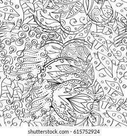 Tracery seamless pattern. Mehndi design. Ethnic monochrome binary doodle texture. Curved doodling black and white background. Vector