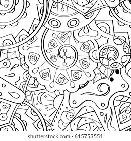 Tracery seamless pattern. Mehndi design. Ethnic monochrome binary doodle texture. Curved doodling black and white background. Vector