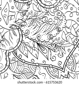 Tracery seamless pattern. Mehndi design. Ethnic monochrome binary doodle texture. Curved doodling black and white background. Vector