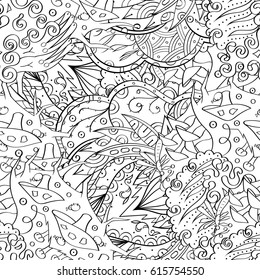 Tracery seamless pattern. Mehndi design. Ethnic monochrome binary doodle texture. Curved doodling black and white background. Vector
