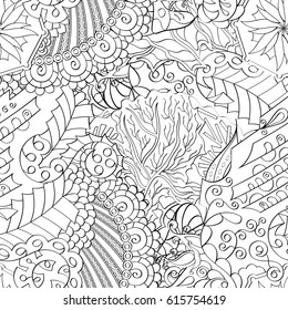 Tracery seamless pattern. Mehndi design. Ethnic monochrome binary doodle texture. Curved doodling black and white background. Vector