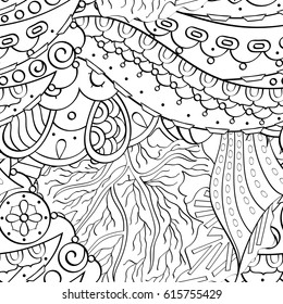 Tracery seamless pattern. Mehndi design. Ethnic monochrome binary doodle texture. Curved doodling black and white background. Vector