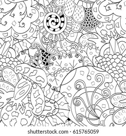 Tracery seamless pattern. Mehndi design. Ethnic monochrome binary doodle texture. Curved doodling black and white background. Vector