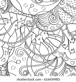 Tracery seamless pattern. Mehndi design. Ethnic monochrome binary doodle texture. Curved doodling black and white background. Vector