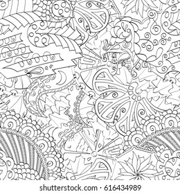 Tracery seamless pattern. Mehndi design. Ethnic monochrome binary doodle texture. Curved doodling black and white background. Vector