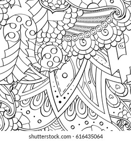 Tracery seamless pattern. Mehndi design. Ethnic monochrome binary doodle texture. Curved doodling black and white background. Vector