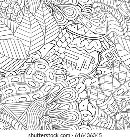 Tracery seamless pattern. Mehndi design. Ethnic monochrome binary doodle texture. Curved doodling black and white background. Vector