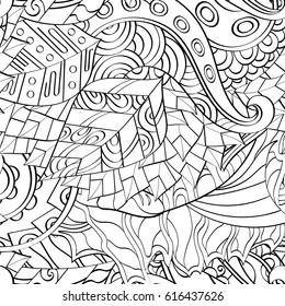 Tracery seamless pattern. Mehndi design. Ethnic monochrome binary doodle texture. Curved doodling black and white background. Vector