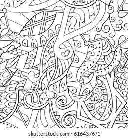 Tracery seamless pattern. Mehndi design. Ethnic monochrome binary doodle texture. Curved doodling black and white background. Vector