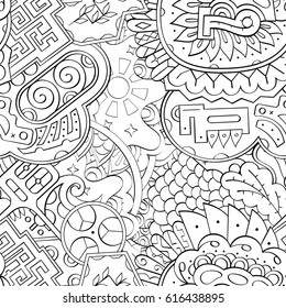 Tracery seamless pattern. Mehndi design. Ethnic monochrome binary doodle texture. Curved doodling black and white background. Vector