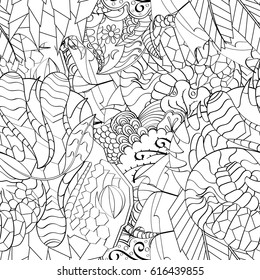 Tracery seamless pattern. Mehndi design. Ethnic monochrome binary doodle texture. Curved doodling black and white background. Vector