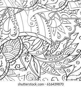 Tracery seamless pattern. Mehndi design. Ethnic monochrome binary doodle texture. Curved doodling black and white background. Vector