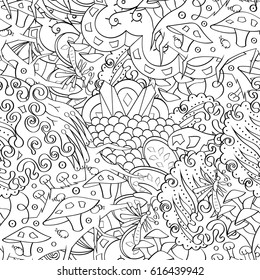 Tracery seamless pattern. Mehndi design. Ethnic monochrome binary doodle texture. Curved doodling black and white background. Vector