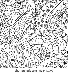 Tracery seamless pattern. Mehndi design. Ethnic monochrome binary doodle texture. Curved doodling black and white background. Vector