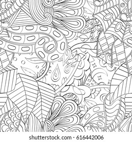 Tracery seamless pattern. Mehndi design. Ethnic monochrome binary doodle texture. Curved doodling black and white background. Vector