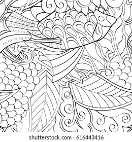 Tracery seamless pattern. Mehndi design. Ethnic monochrome binary doodle texture. Curved doodling black and white background. Vector