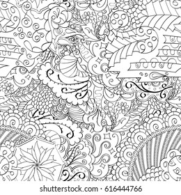 Tracery seamless pattern. Mehndi design. Ethnic monochrome binary doodle texture. Curved doodling black and white background. Vector