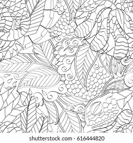 Tracery seamless pattern. Mehndi design. Ethnic monochrome binary doodle texture. Curved doodling black and white background. Vector