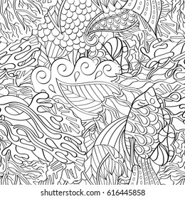 Tracery seamless pattern. Mehndi design. Ethnic monochrome binary doodle texture. Curved doodling black and white background. Vector