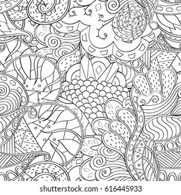 Tracery seamless pattern. Mehndi design. Ethnic monochrome binary doodle texture. Curved doodling black and white background. Vector