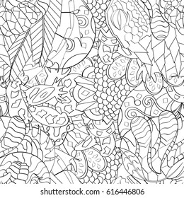 Tracery seamless pattern. Mehndi design. Ethnic monochrome binary doodle texture. Curved doodling black and white background. Vector