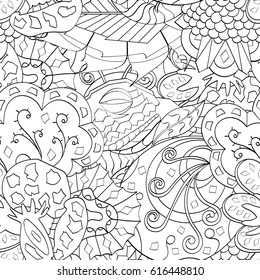 Tracery seamless pattern. Mehndi design. Ethnic monochrome binary doodle texture. Curved doodling black and white background. Vector