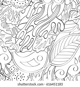 Tracery seamless pattern. Mehndi design. Ethnic monochrome binary doodle texture. Curved doodling black and white background. Vector