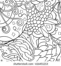 Tracery seamless pattern. Mehndi design. Ethnic monochrome binary doodle texture. Curved doodling black and white background. Vector