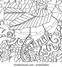 Tracery seamless pattern. Mehndi design. Ethnic monochrome binary doodle texture. Curved doodling black and white background. Vector