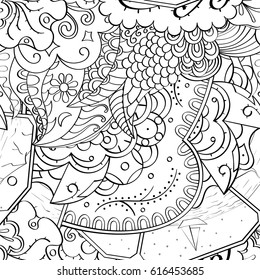 Tracery seamless pattern. Mehndi design. Ethnic monochrome binary doodle texture. Curved doodling black and white background. Vector