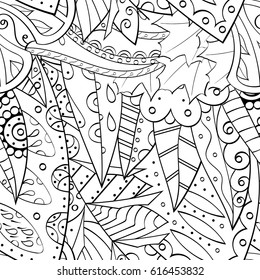 Tracery seamless pattern. Mehndi design. Ethnic monochrome binary doodle texture. Curved doodling black and white background. Vector