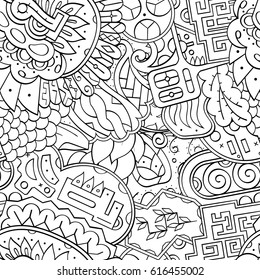 Tracery seamless pattern. Mehndi design. Ethnic monochrome binary doodle texture. Curved doodling black and white background. Vector