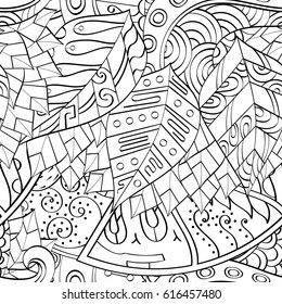 Tracery seamless pattern. Mehndi design. Ethnic monochrome binary doodle texture. Curved doodling black and white background. Vector