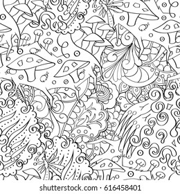 Tracery seamless pattern. Mehndi design. Ethnic monochrome binary doodle texture. Curved doodling black and white background. Vector