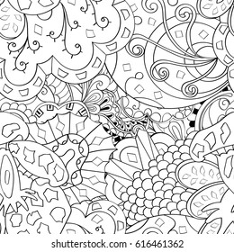 Tracery seamless pattern. Mehndi design. Ethnic monochrome binary doodle texture. Curved doodling black and white background. Vector