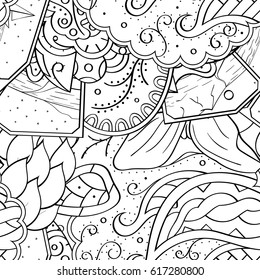 Tracery seamless pattern. Mehndi design. Ethnic monochrome binary doodle texture. Curved doodling black and white background. Vector