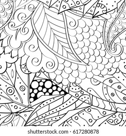 Tracery seamless pattern. Mehndi design. Ethnic monochrome binary doodle texture. Curved doodling black and white background. Vector