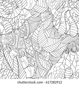Tracery seamless pattern. Mehndi design. Ethnic monochrome binary doodle texture. Curved doodling black and white background. Vector