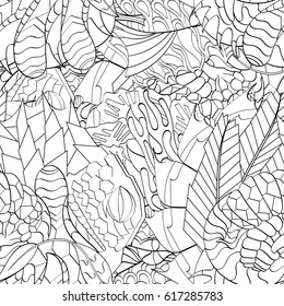 Tracery seamless pattern. Mehndi design. Ethnic monochrome binary doodle texture. Curved doodling black and white background. Vector