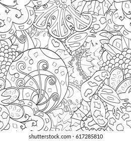 Tracery seamless pattern. Mehndi design. Ethnic monochrome binary doodle texture. Curved doodling black and white background. Vector