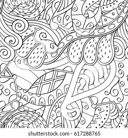 Tracery seamless pattern. Mehndi design. Ethnic monochrome binary doodle texture. Curved doodling black and white background. Vector