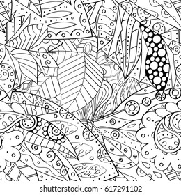 Tracery seamless pattern. Mehndi design. Ethnic monochrome binary doodle texture. Curved doodling black and white background. Vector