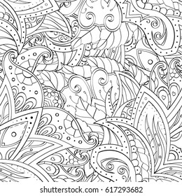 Tracery seamless pattern. Mehndi design. Ethnic monochrome binary doodle texture. Curved doodling black and white background. Vector