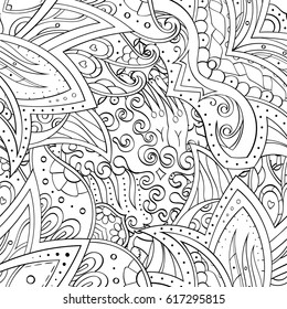 Tracery seamless pattern. Mehndi design. Ethnic monochrome binary doodle texture. Curved doodling black and white background. Vector