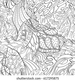 Tracery seamless pattern. Mehndi design. Ethnic monochrome binary doodle texture. Curved doodling black and white background. Vector