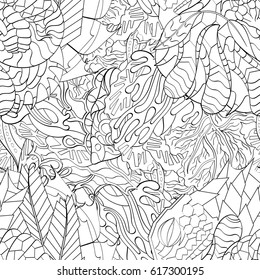 Tracery seamless pattern. Mehndi design. Ethnic monochrome binary doodle texture. Curved doodling black and white background. Vector
